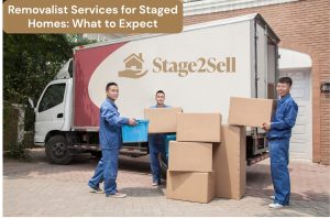 Removalist services for staged homes with professional movers loading boxes into a truck