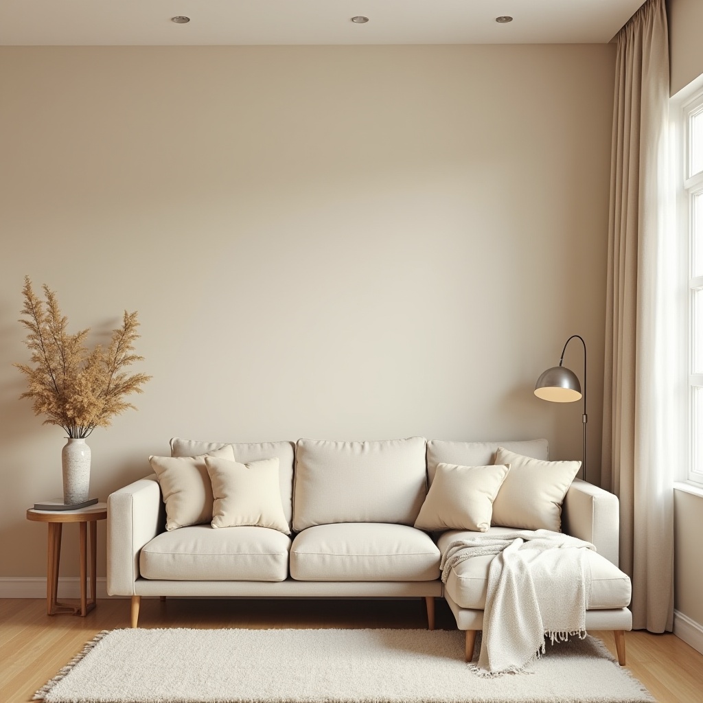 Soft neutral beige walls in a staged living room creating a warm and welcoming atmosphere